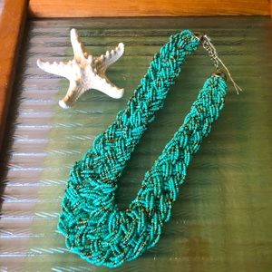 BOHO CHIC HAMPTONS HAND MADE BEADED NECKLACE TURQUOISE COLOR